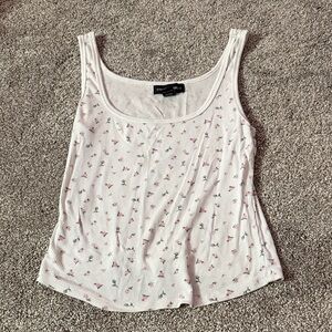 Light Pink Ribbed Tank with Tiny Floral Print